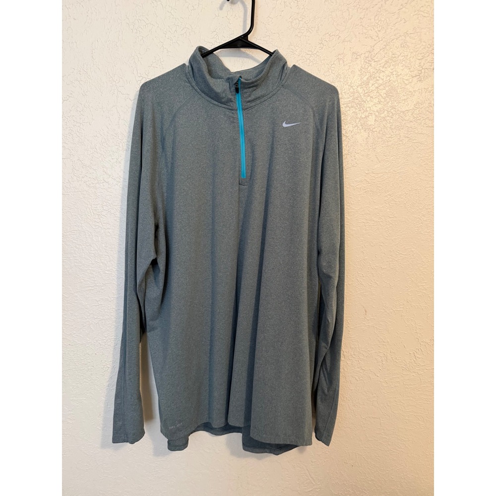 Nike Dri-FIT Mens XXL Gray Turquoise Quarter Zip Running Pullover Activewear